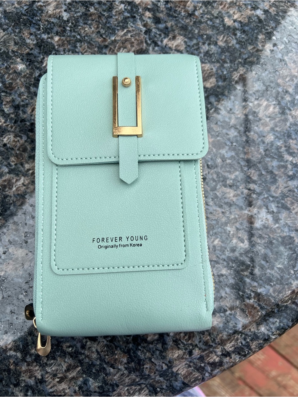 Forever Young Mint Green Crossbody Phone Bag with Gold Hardware